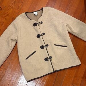Joie Cream Teddy Toggle Jacket with Dark Trim
